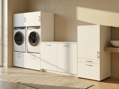 Kast WASHING 2 machines met kast 1 deur 2 lades en kast met werkblad LARGE wit