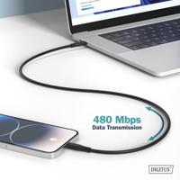 Digitus USB-C-kabel USB 2.0 USB-C stekker 2.00 m Zwart (mat) Uitstekende verouderingseigenschappen, Flexibel, Flexibele binnenader, Bestand tegen wisselende - thumbnail