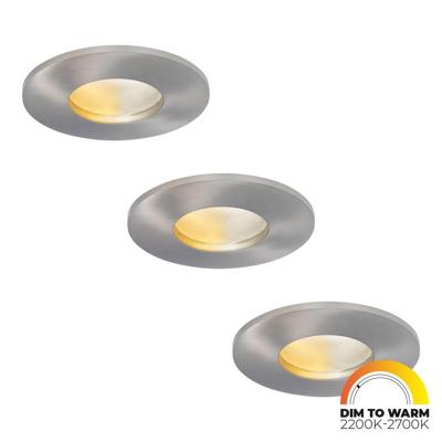 Set van 3 Vegas - LED platte inbouwspots met lage inbouwdiepte 60mm - 3,8 Watt 230 Lumen - Dim to Warm - GU10 LED Module - Dimbaar - Rond - IP44 voor badkamer, buiten en binnen - RVS