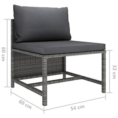 Middenbank sectioneel met kussens poly rattan grijs - thumbnail