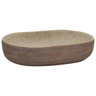 VidaXL Opzetwasbak ovaal 59x40x14 cm keramiek zandkleurig en bruin