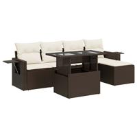 6-delige Loungeset met kussens poly rattan bruin - thumbnail