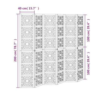 Kamerscherm met 6 panelen massief paulowniahout bruin en zwart