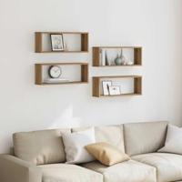 Wandschappen kubus 4 st 60x15x23 cm hout artisanaal eiken - thumbnail