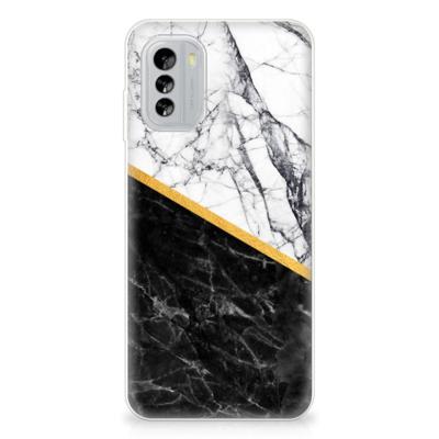 Nokia G60 | TPU | Siliconen hoesje | Marmer Wit Zwart - Origineel Cadeau Man