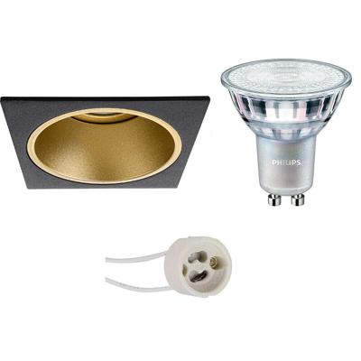 Philips LED Spot Set GU10 Vierkant 90mm Mat Zwart/Goud - Dimbaar