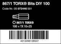 Wera 867/1 Z TORX® DIY 100 SiS 867/1 Z (100xTX10/25) DIY Box TORX-Bits Torx-bit T 10 Gereedschapsstaal Gelegeerd, Taai D 6.3 100 stuk(s) - thumbnail