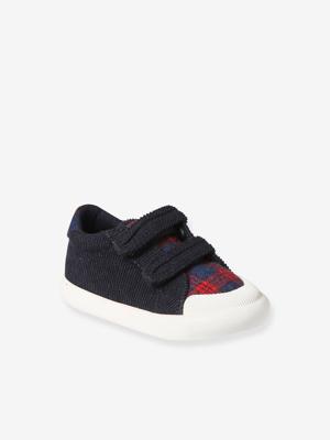 Textielen sneakers met klittenband voor baby blauw, geruit
