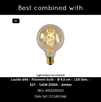 Lucide LESTER - Hanglamp - 6xE27 - Zwart