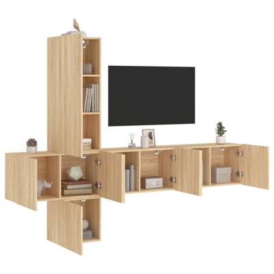 5-delige Tv-wandmeubelset bewerkt hout sonoma eikenkleurig - thumbnail