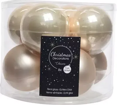Decoris kerstballen Glas 8st parel 7cm