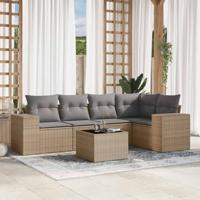 6-delige Loungeset met kussens poly rattan beige - thumbnail