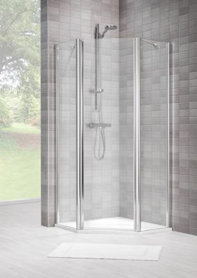Duka Vela 2000 5-hoek L.draaiend 100x100x195cm (deurmaat 63,6) zilver hoogglans gesatineerd glas met Protect