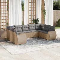 9-delige Loungeset met kussens poly rattan beige - thumbnail
