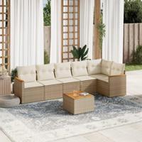 7-delige Loungeset met kussens poly rattan beige - thumbnail