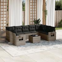 10-delige Loungeset met kussens poly rattan grijs - thumbnail