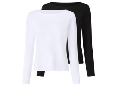 esmara Set van 2 dames longsleeves (Zwart/wit, L (44/46))