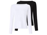 esmara Set van 2 dames longsleeves (Zwart/wit, L (44/46)) - thumbnail