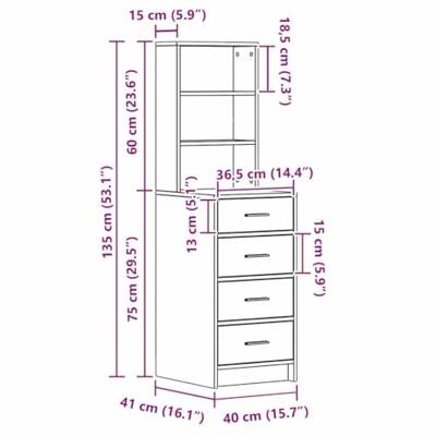 Highboard met lade Zwart eiken 40 x 41 x 135 cm Bewerkt hout