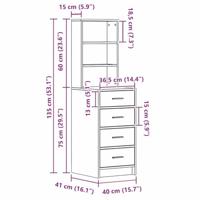 Highboard met lade Zwart eiken 40 x 41 x 135 cm Bewerkt hout - thumbnail