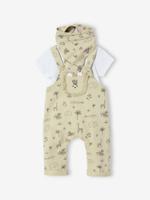 3-delige geboorteset tuinbroek + romper + sjaal groen - thumbnail