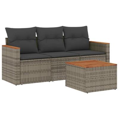 3-delige Loungeset met kussens poly rattan grijs - thumbnail