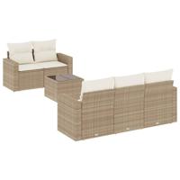 6-delige Loungeset met kussens poly rattan beige - thumbnail