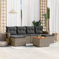 7-delige Loungeset met kussens poly rattan grijs - thumbnail