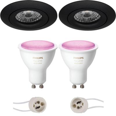 Pragmi Uranio Pro - Inbouw Rond - Mat Zwart - Kantelbaar - Ø82mm - Philips Hue - LED Spot Set GU10 - White and Color Ambiance - Bluetooth