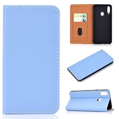 Voor Galaxy A20s effen kleur magnetische horizontale Flip lederen draagtas met kaartsleuf & houder (blauw) Voor Galaxy A20s effen kleur magnetische horizontale Flip lederen draagtas met kaartsleuf & houder (blauw)