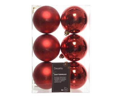 Docoris kerstballen plastic set kerstrood 8cm 6st