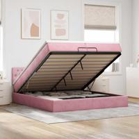Ottoman bed met matras 200x200 cm fluweel roze - thumbnail