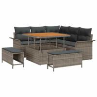 Tuinbankenset met kussen 8 pcs Grijs poly rattan - thumbnail