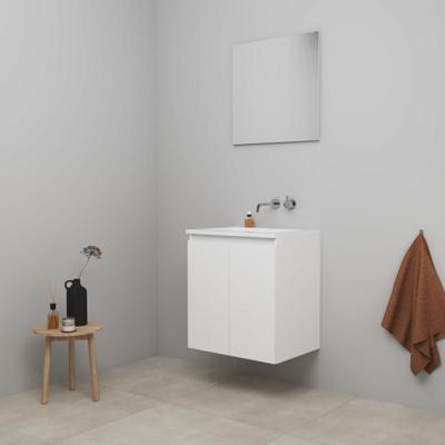 On-Line Badkamermeubelset - 60 cm - Bouwpakket - Greeploos 2 Deuren - Acryl Wastafel - zonder Kraangat - Spiegel - Hoogglans Wit