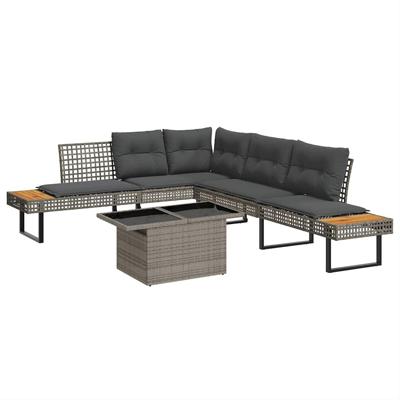 2-delige Loungeset met kussens poly rattan en glas grijs - thumbnail