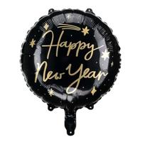 Folieballon Happy New Year Zwart/Goud (45cm) - thumbnail