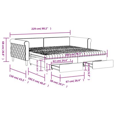 Slaapbank met onderschuifbed en lades 100x200 cm fluweel zwart - thumbnail