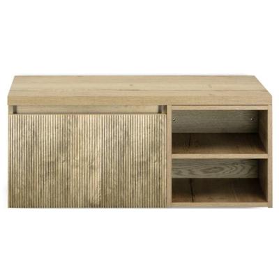Frozen 3D Badmeubelset 100 cm - Greeplijst in Kleur - Wastafel Regaalkast met Bovenblad French Oak