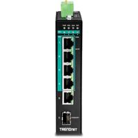 TRENDnet 5-poorts geharde industriële gigabit PoE+ DIN-railschakelaar, 120 W stroombudget, 1 x SFP-sleuf, IP30-classificatie, onbeheerde schakelaar, Gigabit PoE+ netwerkschakelaar, levenslange - thumbnail