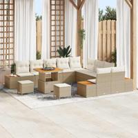 13-delige tuinsofaset met kussens in beige van poly rattan en acacia - thumbnail