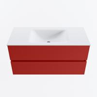MONDIAZ VICA 100cm badmeubel onderkast Fire 2 lades. Wastafel CLOUD midden zonder kraangat, kleur Talc. - thumbnail