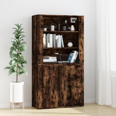 Hoge kast bewerkt hout gerookt eikenkleurig