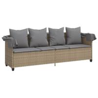 Ligbed met luifel en kussen poly rattanbeige - thumbnail
