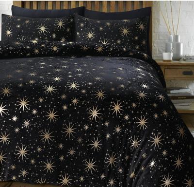 RoyalTextile - Glamour Stars Foil Dekbedovertrek Flanel - Zwart - 140 x 220