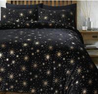 RoyalTextile - Glamour Stars Foil Dekbedovertrek Flanel - Zwart - 140 x 220 - thumbnail
