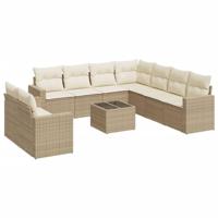 10-delige Loungeset met kussens poly rattan beige - thumbnail