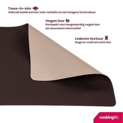 Cookinglife 6 Placemats + 6 Onderzetters - Dubbelzijdig - Vegan leer - Bruin / Zand
