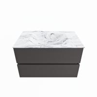 MONDIAZ VICA-DLUX 80cm badmeubel onderkast Dark grey 2 lades. Inbouw wastafel CLOUD midden 1 kraangat, kleur Glace. - thumbnail