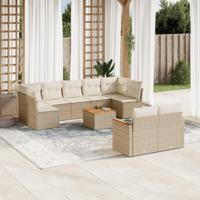 10-delige Loungeset met kussens poly rattan beige - thumbnail