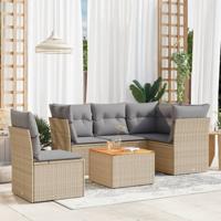 6-delige Loungeset met kussens poly rattan beige - thumbnail